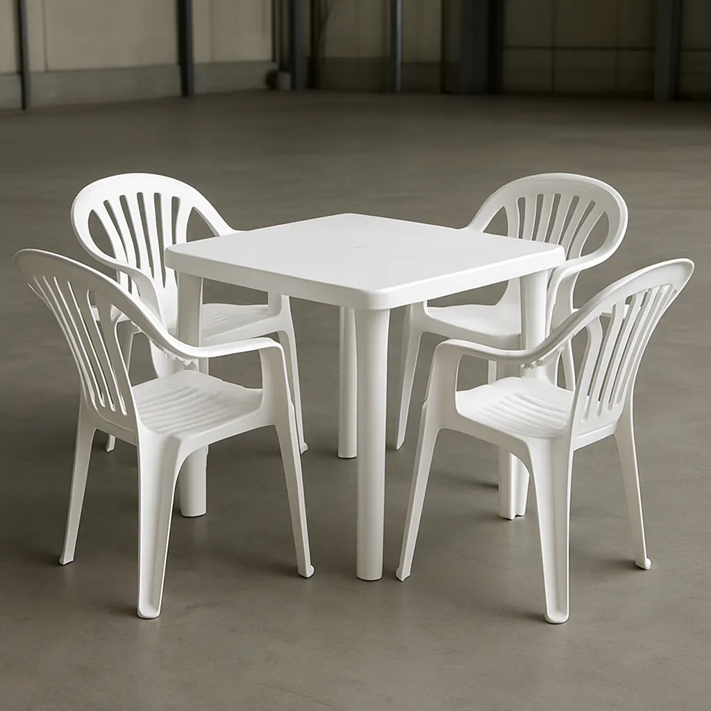 Conjunto de mesa e cadeiras de plástico brancas